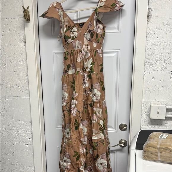 Express Brown Maxi Sundress Off the Shoulder Floral Size Small NWOT - Picture 2 of 7